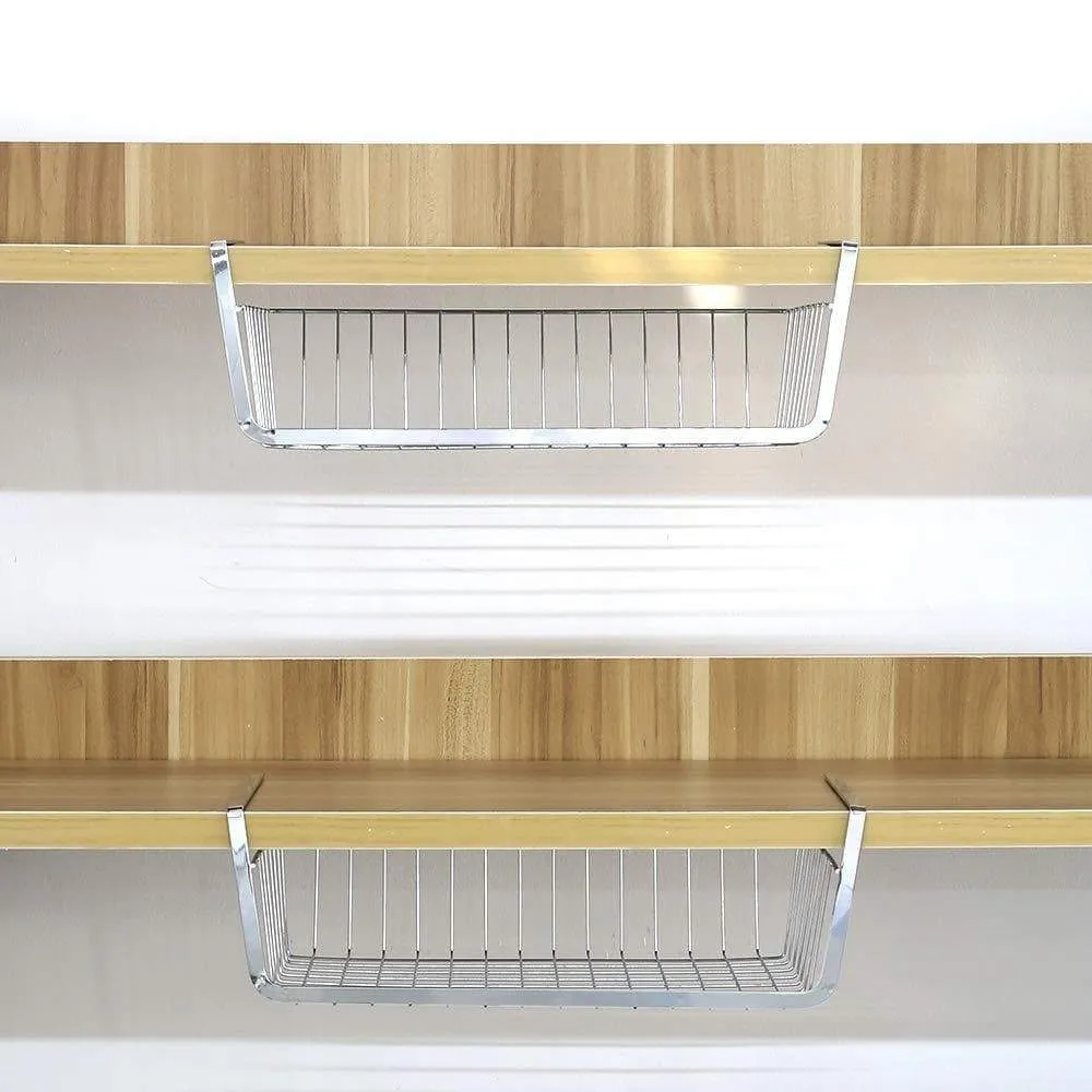 Monpearl 3 Pack 16.4" Under Shelf Basket, Under Cabinet Wire Shelves for Cabinet Thickness Max 1.45", Hanging Shelf Basket on Kitchen Pantry Desk Bookshelf, Silver, Large Size
