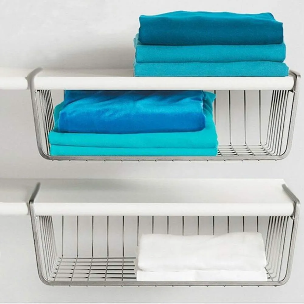 Monpearl 3 Pack 16.4" Under Shelf Basket, Under Cabinet Wire Shelves for Cabinet Thickness Max 1.45", Hanging Shelf Basket on Kitchen Pantry Desk Bookshelf, Silver, Large Size