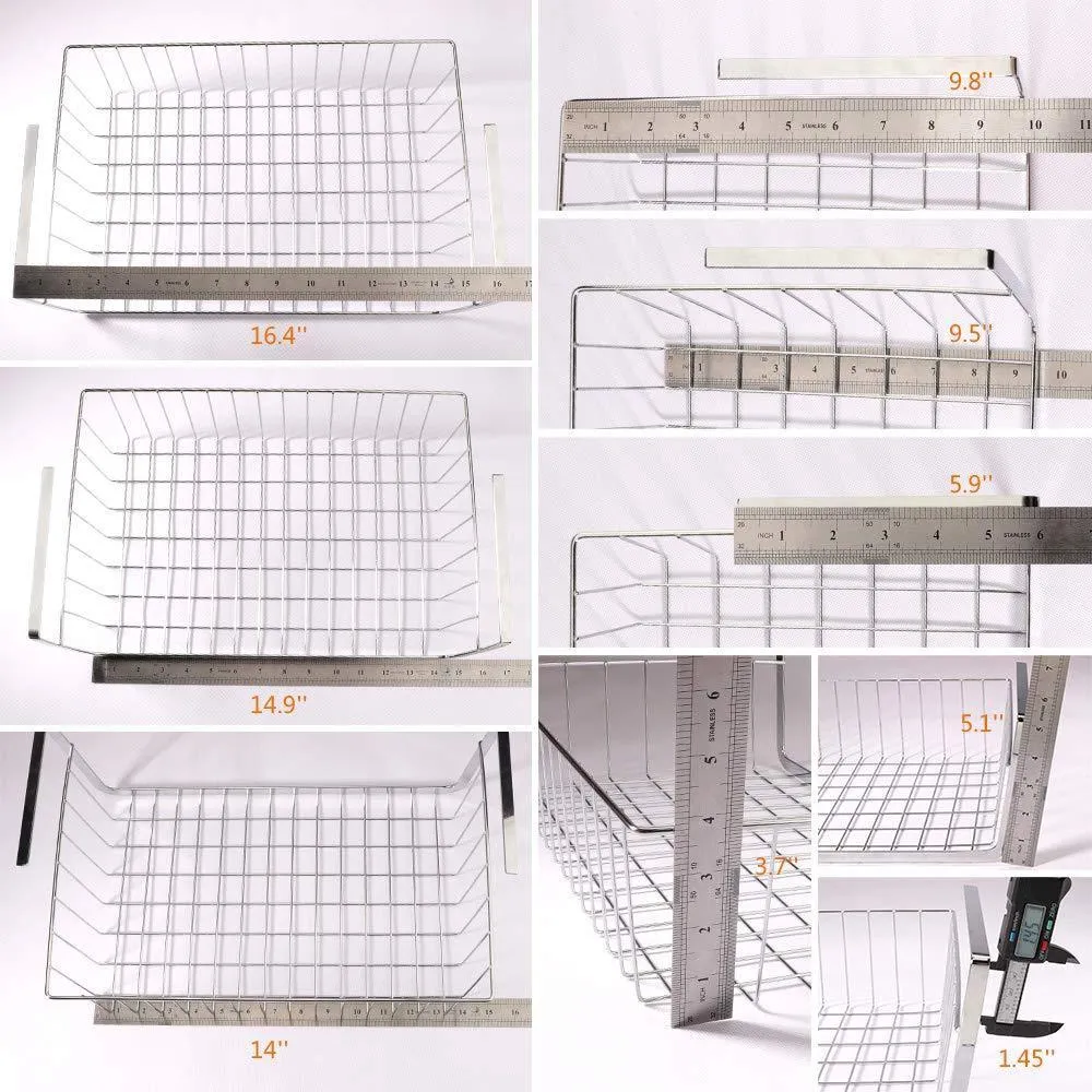 Monpearl 3 Pack 16.4" Under Shelf Basket, Under Cabinet Wire Shelves for Cabinet Thickness Max 1.45", Hanging Shelf Basket on Kitchen Pantry Desk Bookshelf, Silver, Large Size