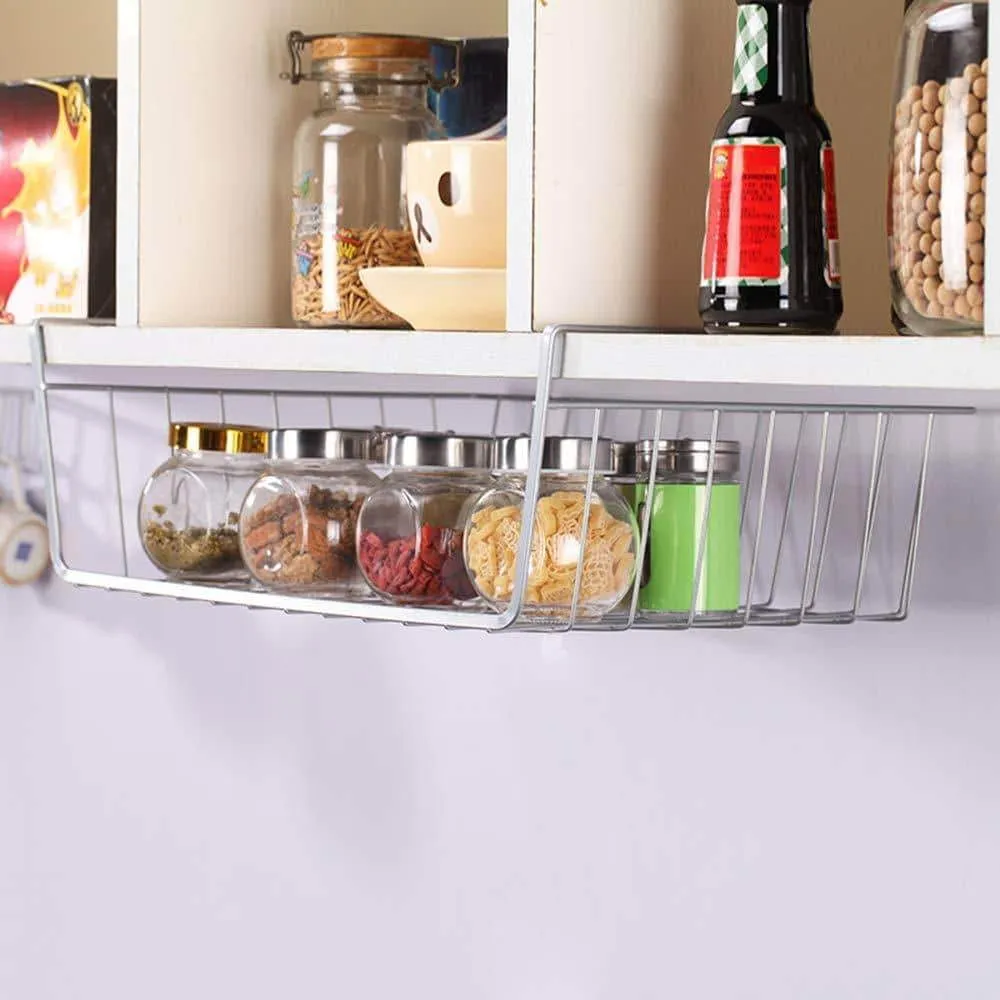 Monpearl 3 Pack 16.4" Under Shelf Basket, Under Cabinet Wire Shelves for Cabinet Thickness Max 1.45", Hanging Shelf Basket on Kitchen Pantry Desk Bookshelf, Silver, Large Size