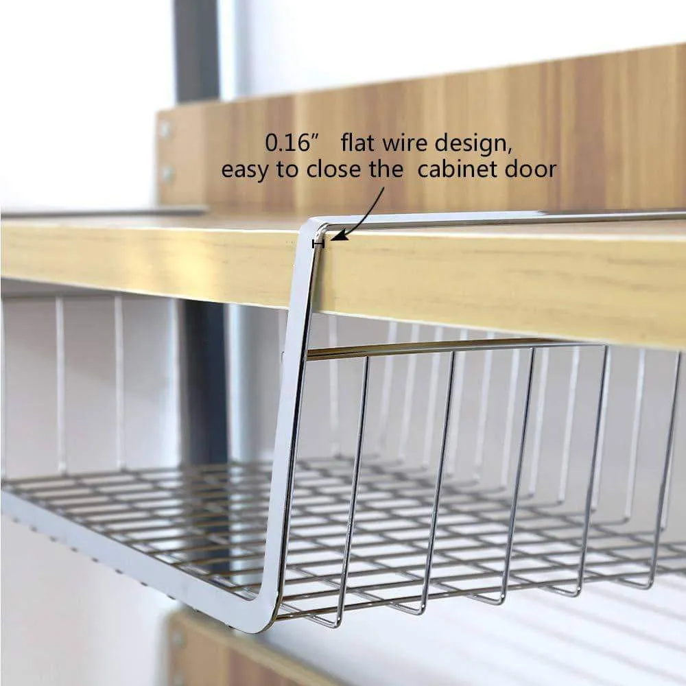 Monpearl 3 Pack 16.4" Under Shelf Basket, Under Cabinet Wire Shelves for Cabinet Thickness Max 1.45", Hanging Shelf Basket on Kitchen Pantry Desk Bookshelf, Silver, Large Size