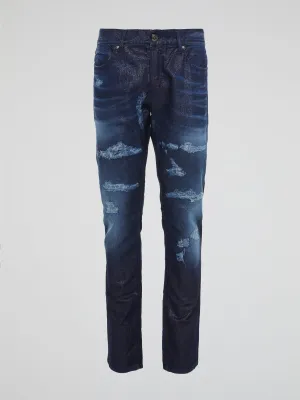 Navy Distressed Slim Fit Jeans