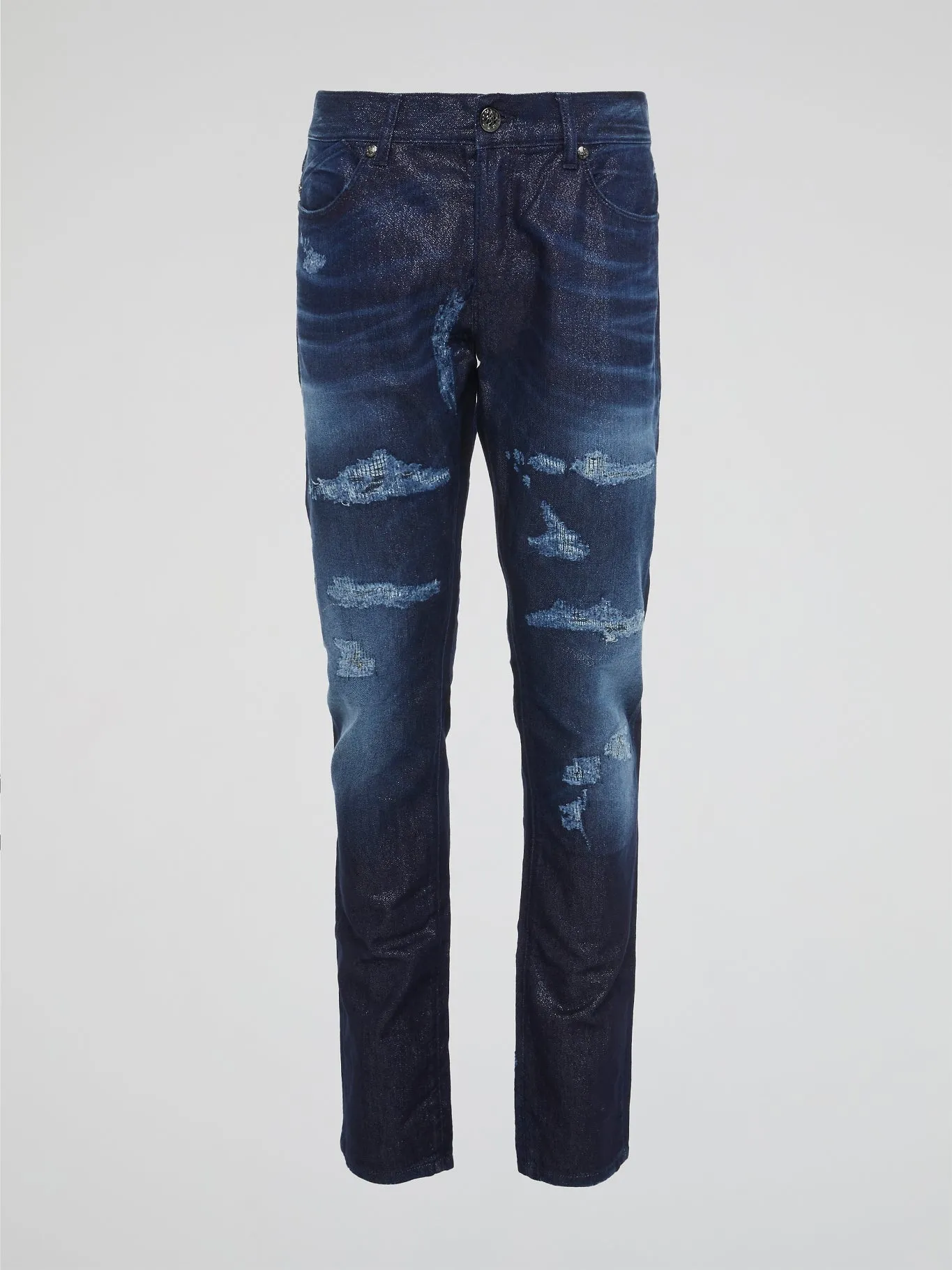 Navy Distressed Slim Fit Jeans