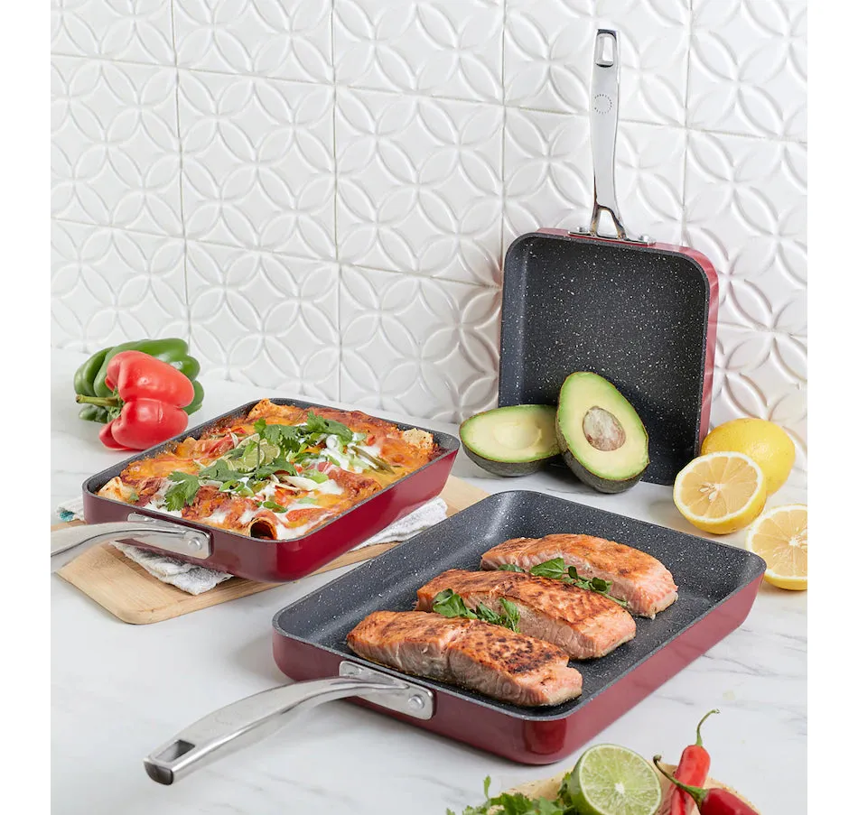 New Curtis Stone Dura-Pan Non-Stick 3-Piece Slide-Out Oven Safe Pan Set, Grey! Retails $129 