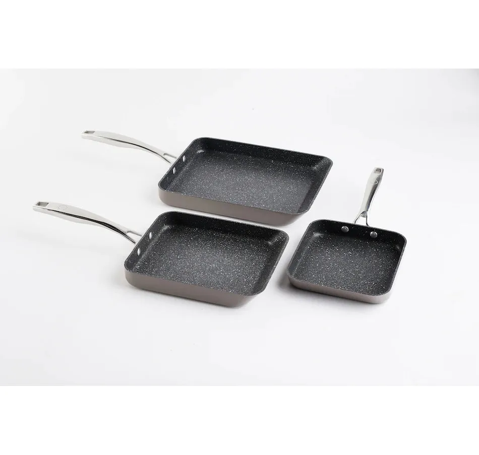 New Curtis Stone Dura-Pan Non-Stick 3-Piece Slide-Out Oven Safe Pan Set, Grey! Retails $129 