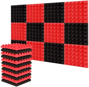New FOUCARSI Acoustic foam panels 25x25x 5cm 12 pack black & red!