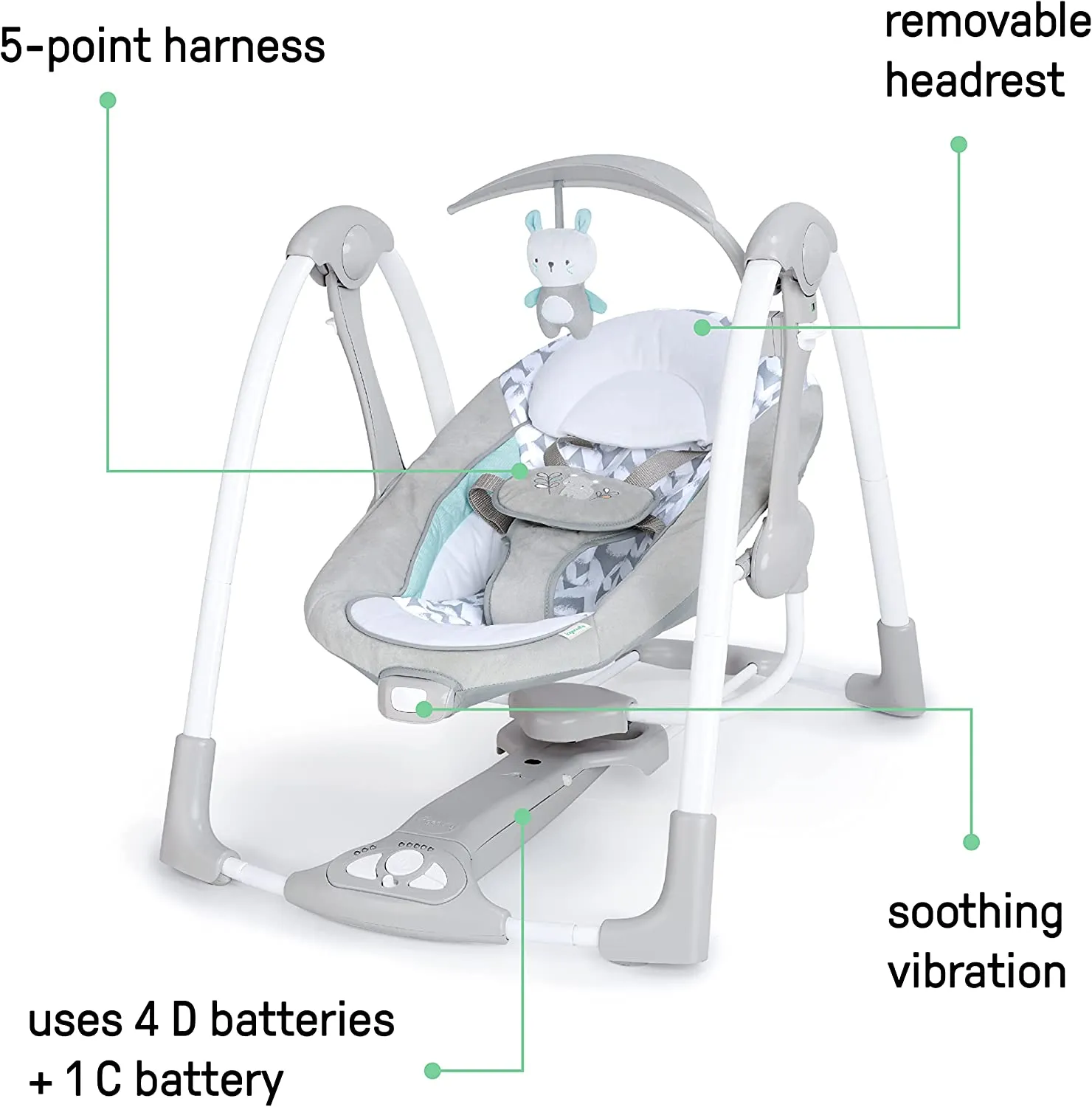 NEW Ingenuity ConvertMe Swing-2-Seat - Raylan - Battery-Saving Portable Swing