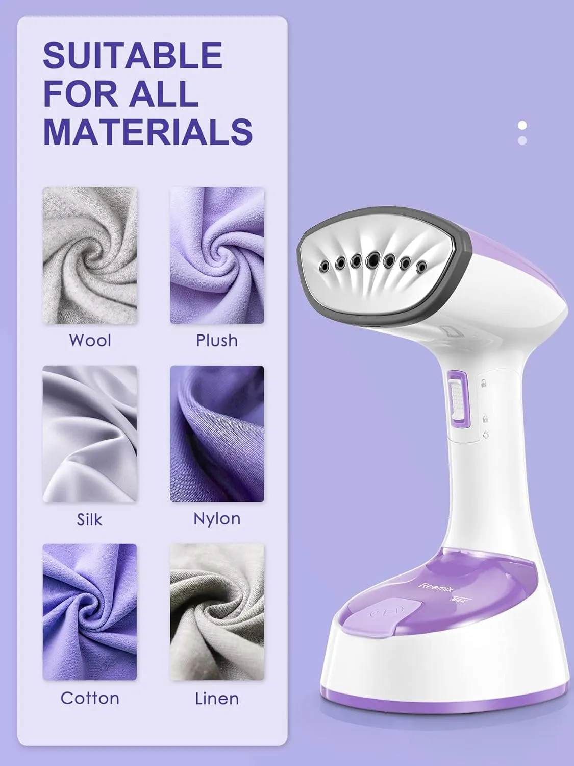 NEW Reemix Steamer for Clothes, Folding Handheld Design Garment Wrinkles Remover, 20g/min Strong Penetrating Steam, 25-Sec Fast Heat-up, for Home, Office and Travel (Purple), Retails $40