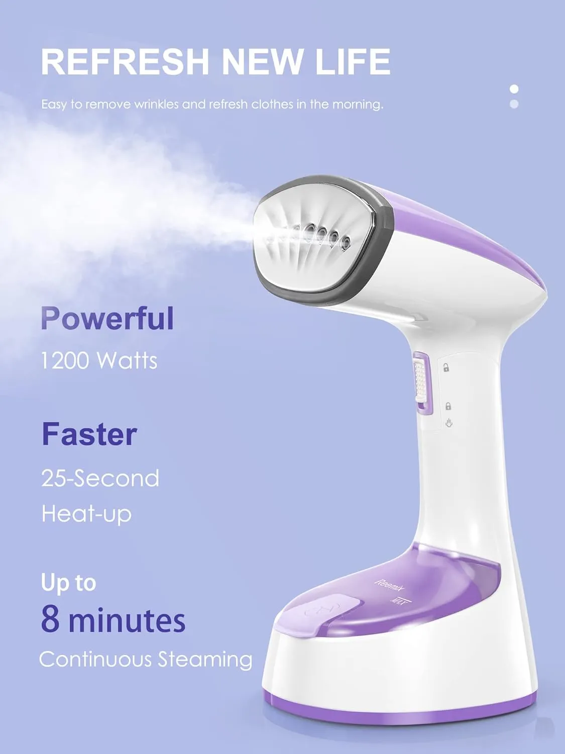 NEW Reemix Steamer for Clothes, Folding Handheld Design Garment Wrinkles Remover, 20g/min Strong Penetrating Steam, 25-Sec Fast Heat-up, for Home, Office and Travel (Purple), Retails $40
