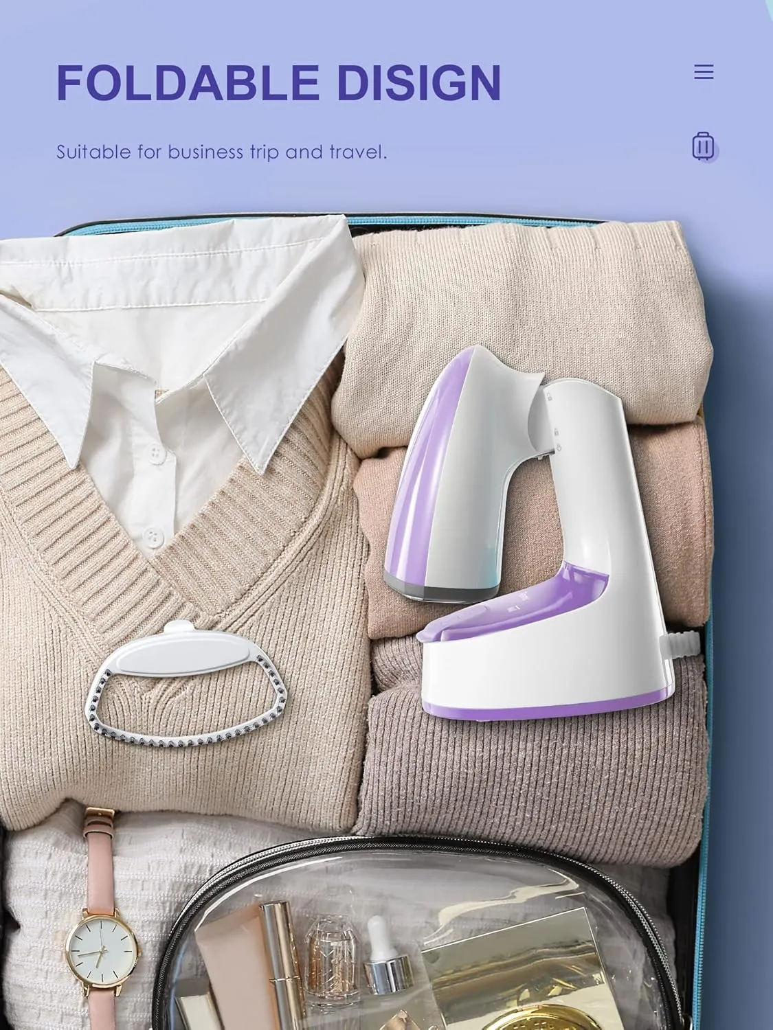 NEW Reemix Steamer for Clothes, Folding Handheld Design Garment Wrinkles Remover, 20g/min Strong Penetrating Steam, 25-Sec Fast Heat-up, for Home, Office and Travel (Purple), Retails $40
