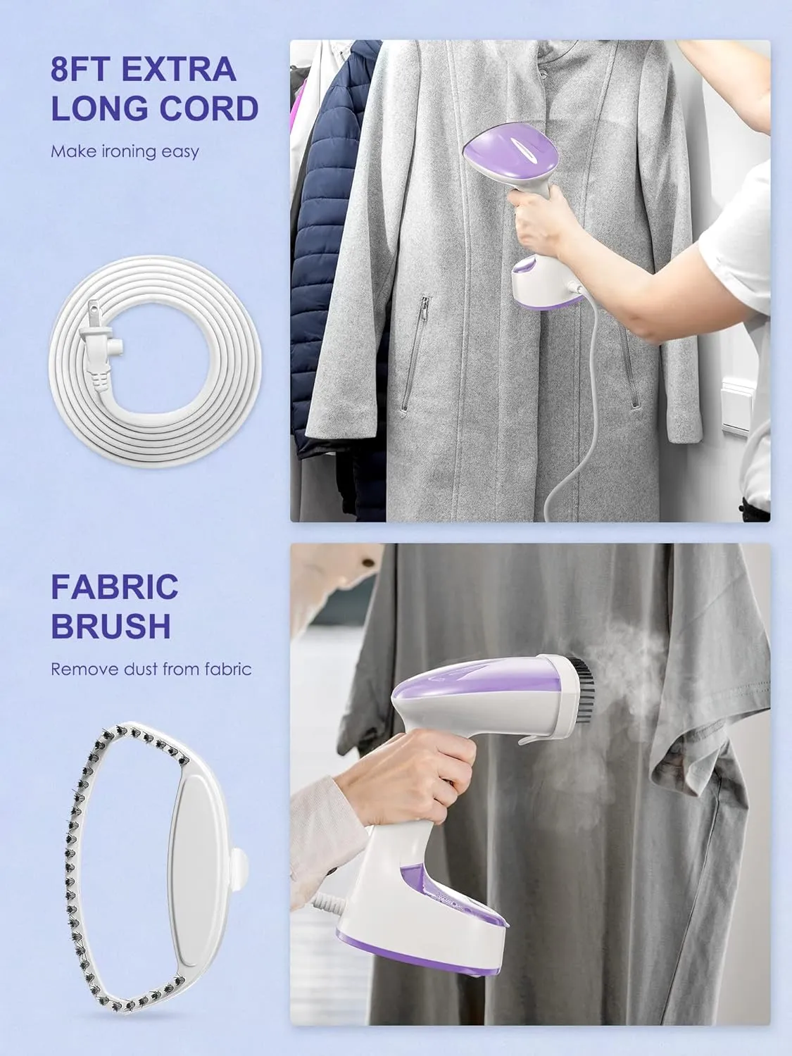 NEW Reemix Steamer for Clothes, Folding Handheld Design Garment Wrinkles Remover, 20g/min Strong Penetrating Steam, 25-Sec Fast Heat-up, for Home, Office and Travel (Purple), Retails $40