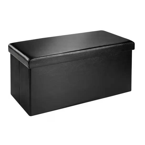 NEW Retails $70 Hometrends Foldable 30 Inch Storage Chest Bench Black faux Leather