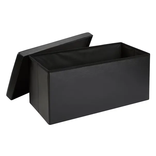 NEW Retails $70 Hometrends Foldable 30 Inch Storage Chest Bench Black faux Leather