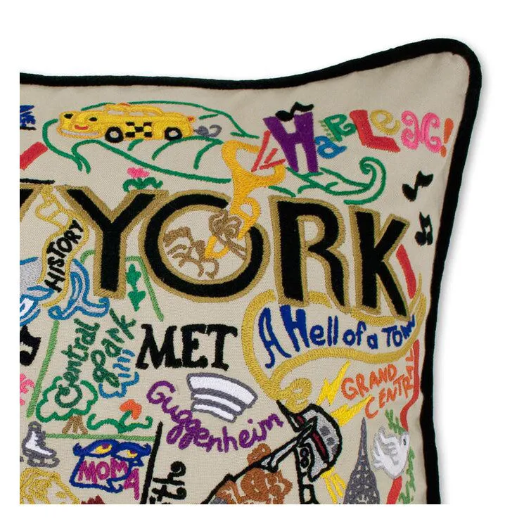 New York City Hand-Embroidered Pillow