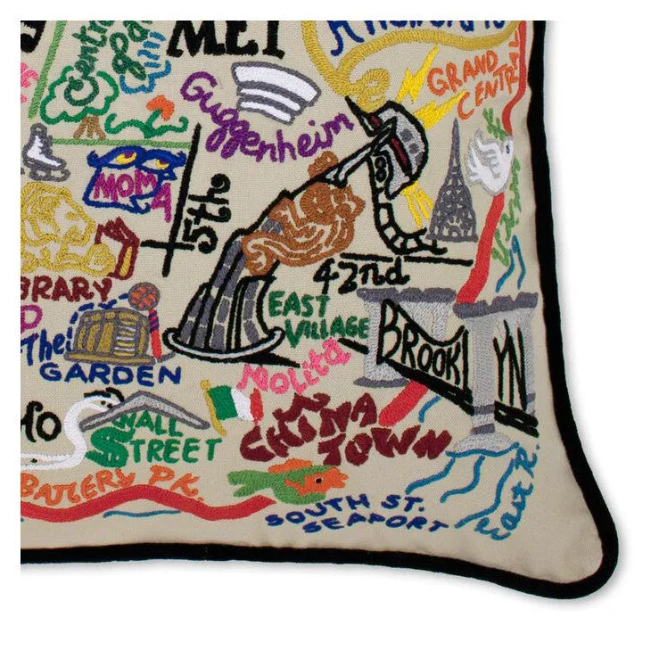 New York City Hand-Embroidered Pillow
