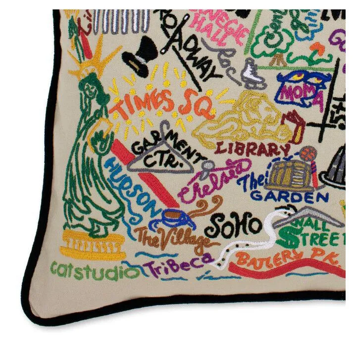 New York City Hand-Embroidered Pillow