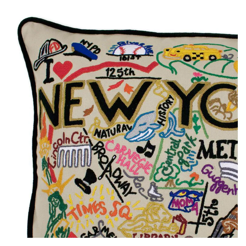 New York City Hand-Embroidered Pillow