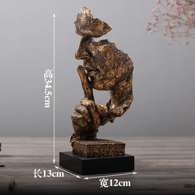 Nordic Silence Is Gold Statue Resin Abstract Sculpture Figurine..