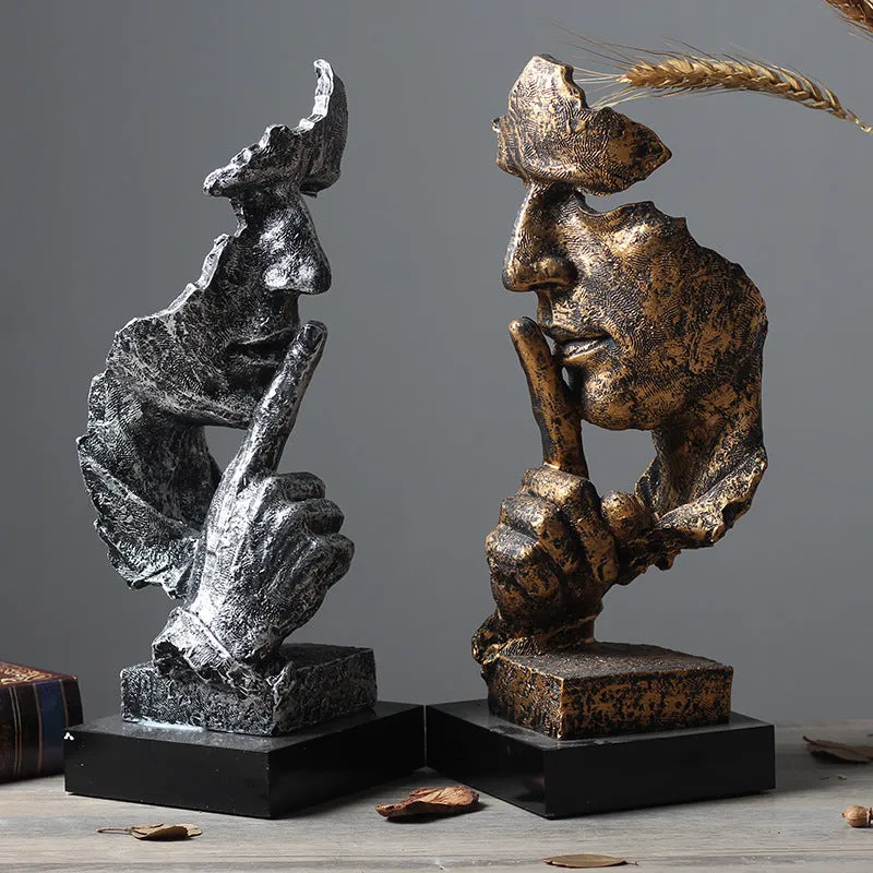 Nordic Silence Is Gold Statue Resin Abstract Sculpture Figurine..