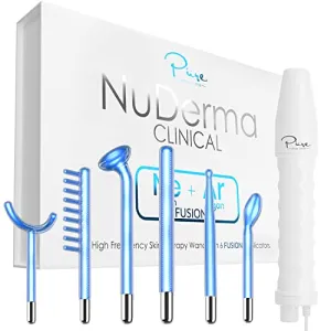 NuDerma Clinical Skin Therapy Wand - Portable High Frequency Skin Therapy Machine w 6 Fusion Neon   Argon Wands – Anti Aging - Blemish & Spot Control - Skin Tightening & Radiance - Wrinkle Reducing