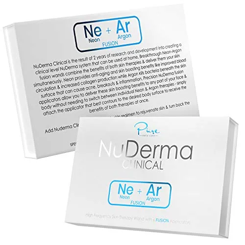 NuDerma Clinical Skin Therapy Wand - Portable High Frequency Skin Therapy Machine w 6 Fusion Neon   Argon Wands – Anti Aging - Blemish & Spot Control - Skin Tightening & Radiance - Wrinkle Reducing