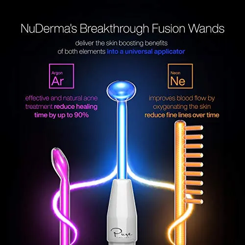 NuDerma Clinical Skin Therapy Wand - Portable High Frequency Skin Therapy Machine w 6 Fusion Neon   Argon Wands – Anti Aging - Blemish & Spot Control - Skin Tightening & Radiance - Wrinkle Reducing