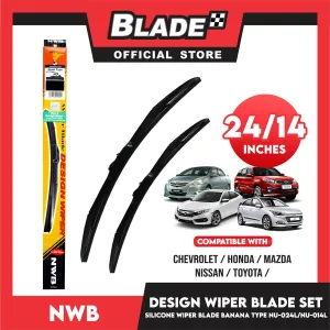 NWB Design Wiper Blade Set, Banana Type NU-024L 24' ' And NU-014L 14' ' Set of 2pcs Car Wiper For Chevrolet, Honda, Mazda, Nissan, Toyota
