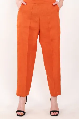 Orange Linen Straight Pants