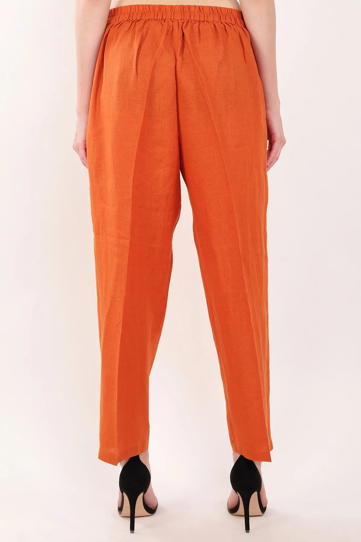 Orange Linen Straight Pants