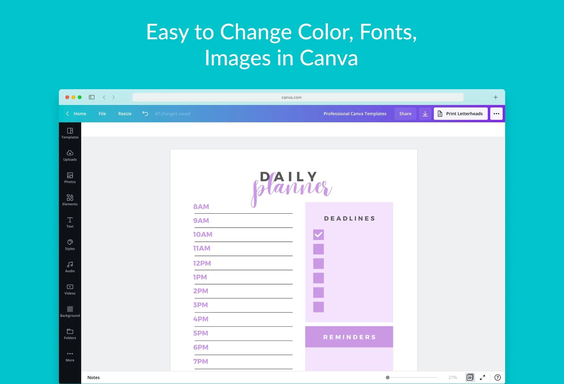 Pastel Purple Daily Planner Printable and Editable Canva Template