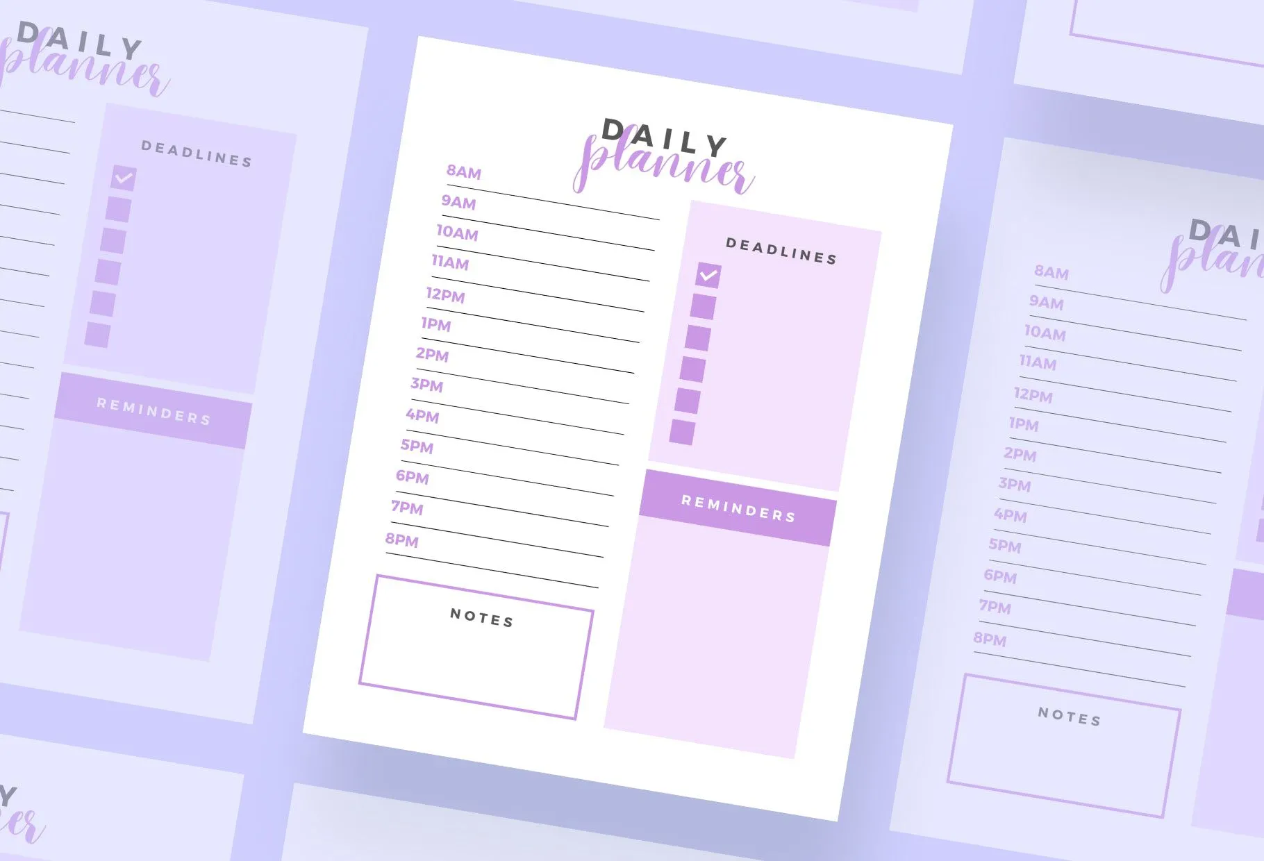 Pastel Purple Daily Planner Printable and Editable Canva Template