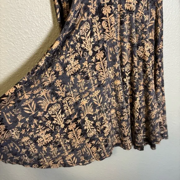 Peruvian Connection Blue Cream Batik Patter Long Sleeve Fit and Flare Dress