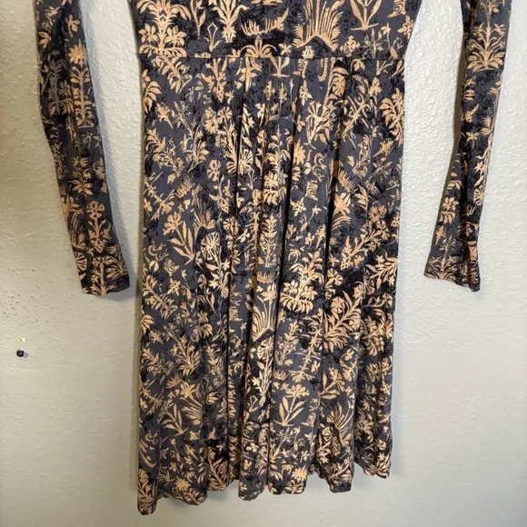 Peruvian Connection Blue Cream Batik Patter Long Sleeve Fit and Flare Dress