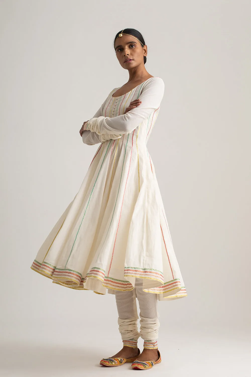 Phulkari Slim Stripes Anarkali Set