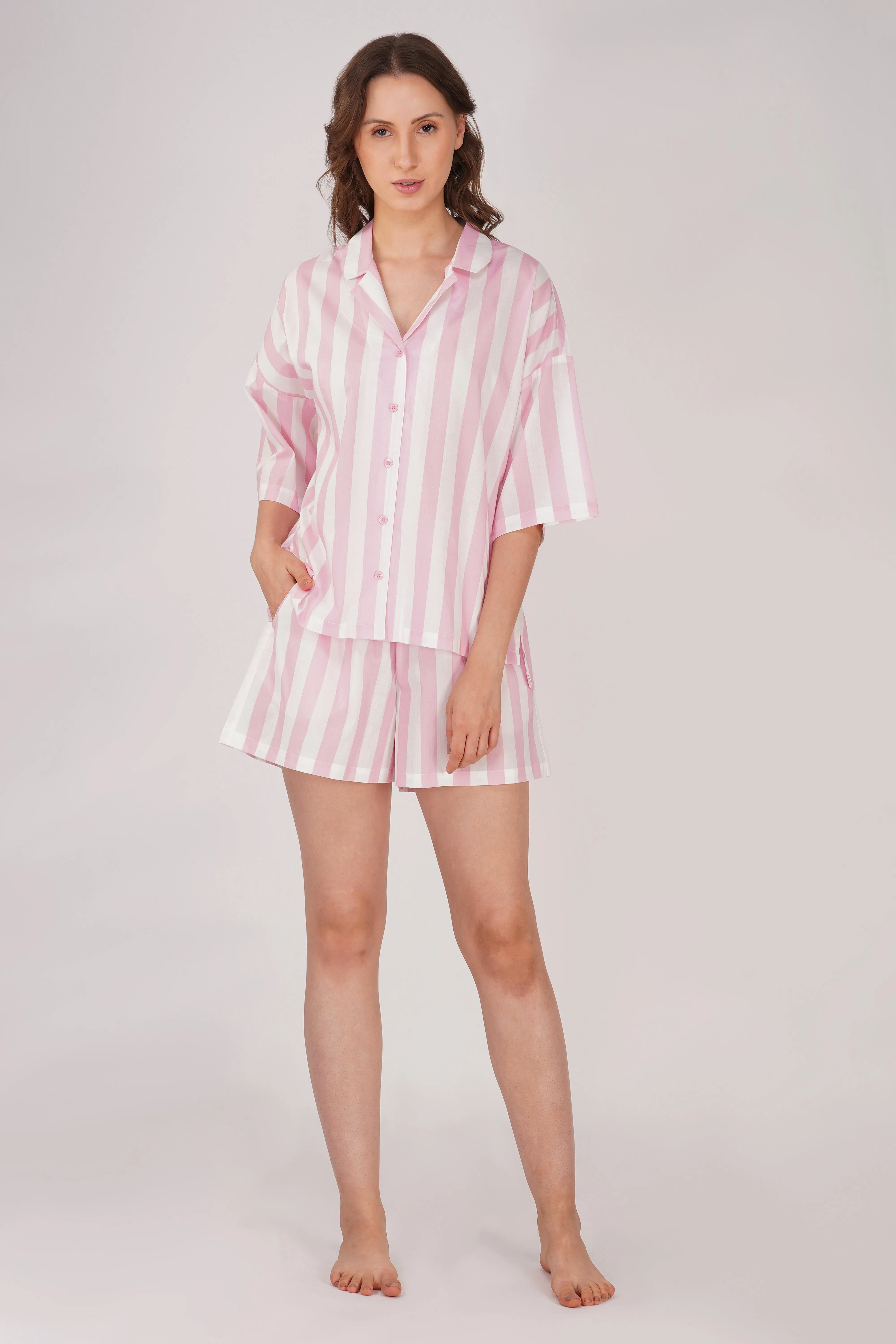 Pink Candy Stripes Shorts Set