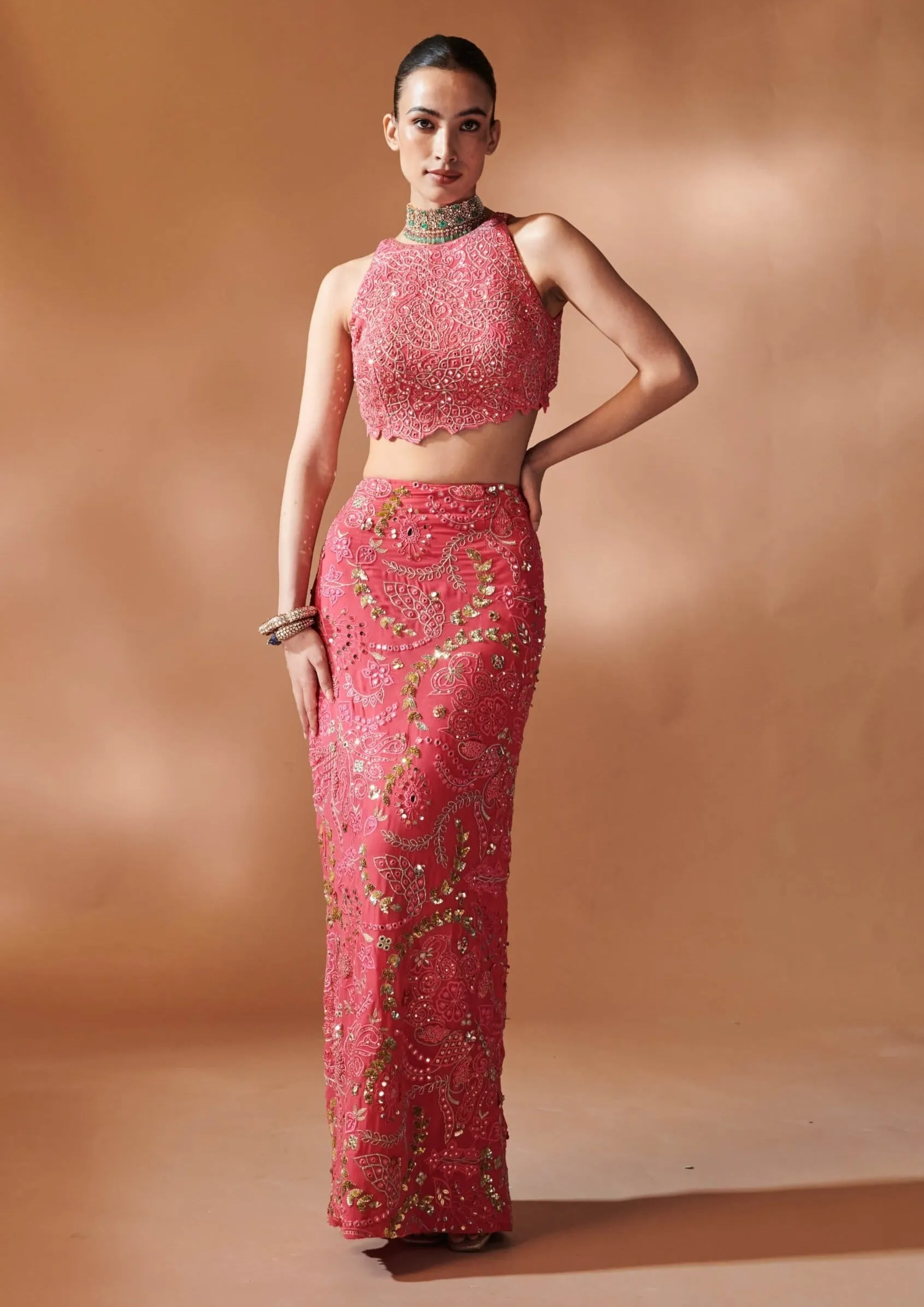 Pink georgette skirt and blouse