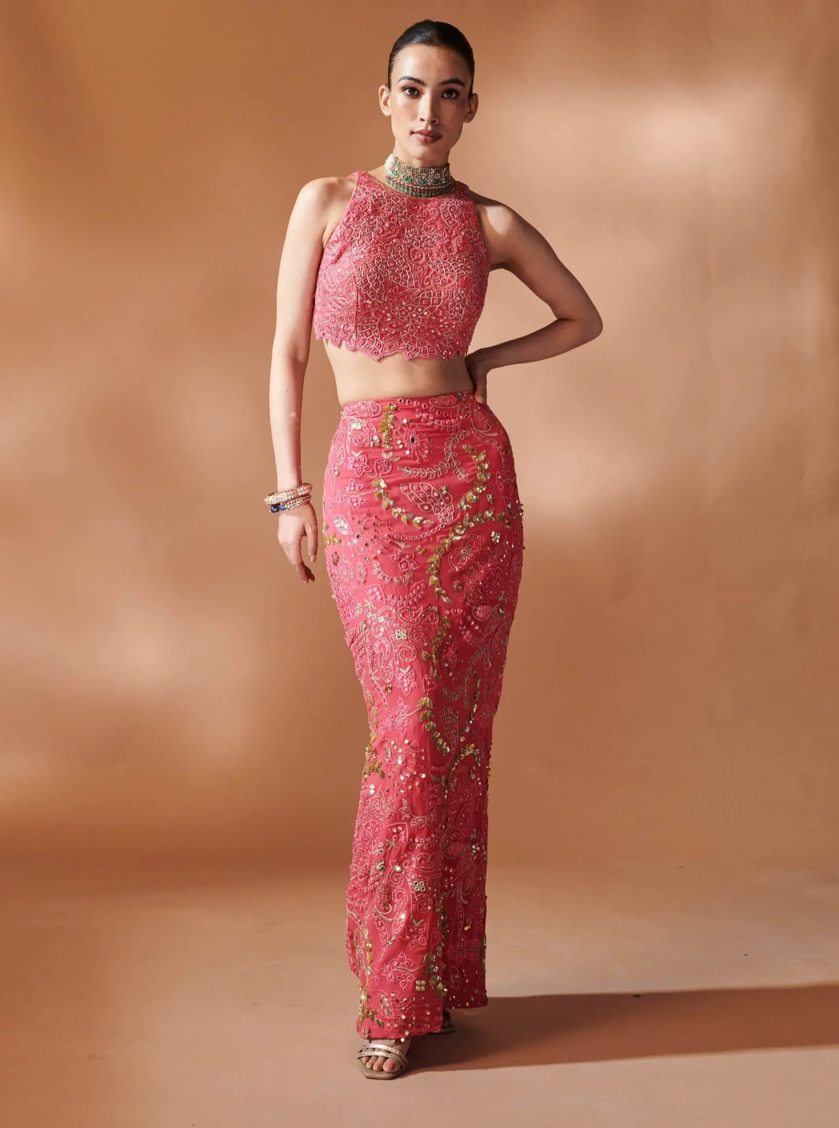 Pink georgette skirt and blouse