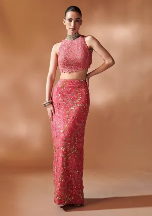 Pink georgette skirt and blouse