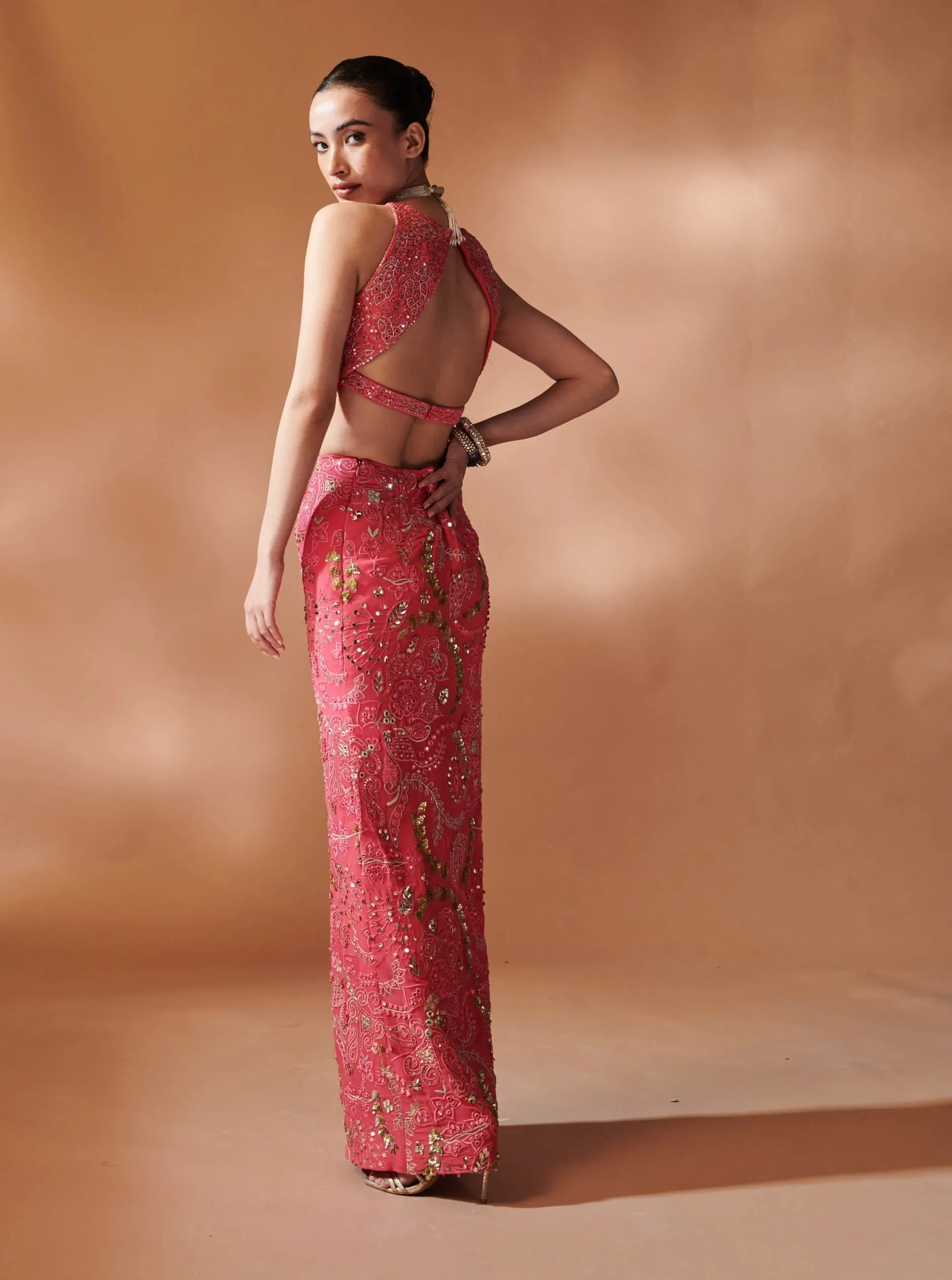 Pink georgette skirt and blouse