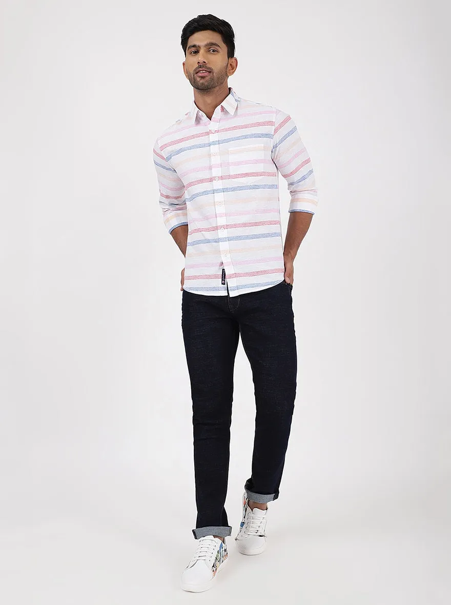 Pink Striped Slim Fit Casual Shirt | Greenfibre