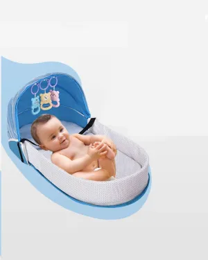 Portable Baby Travel Cot with Mosquito Net Pop Up Travel Cot with Bassinet Multi-function Baby Bed Crib