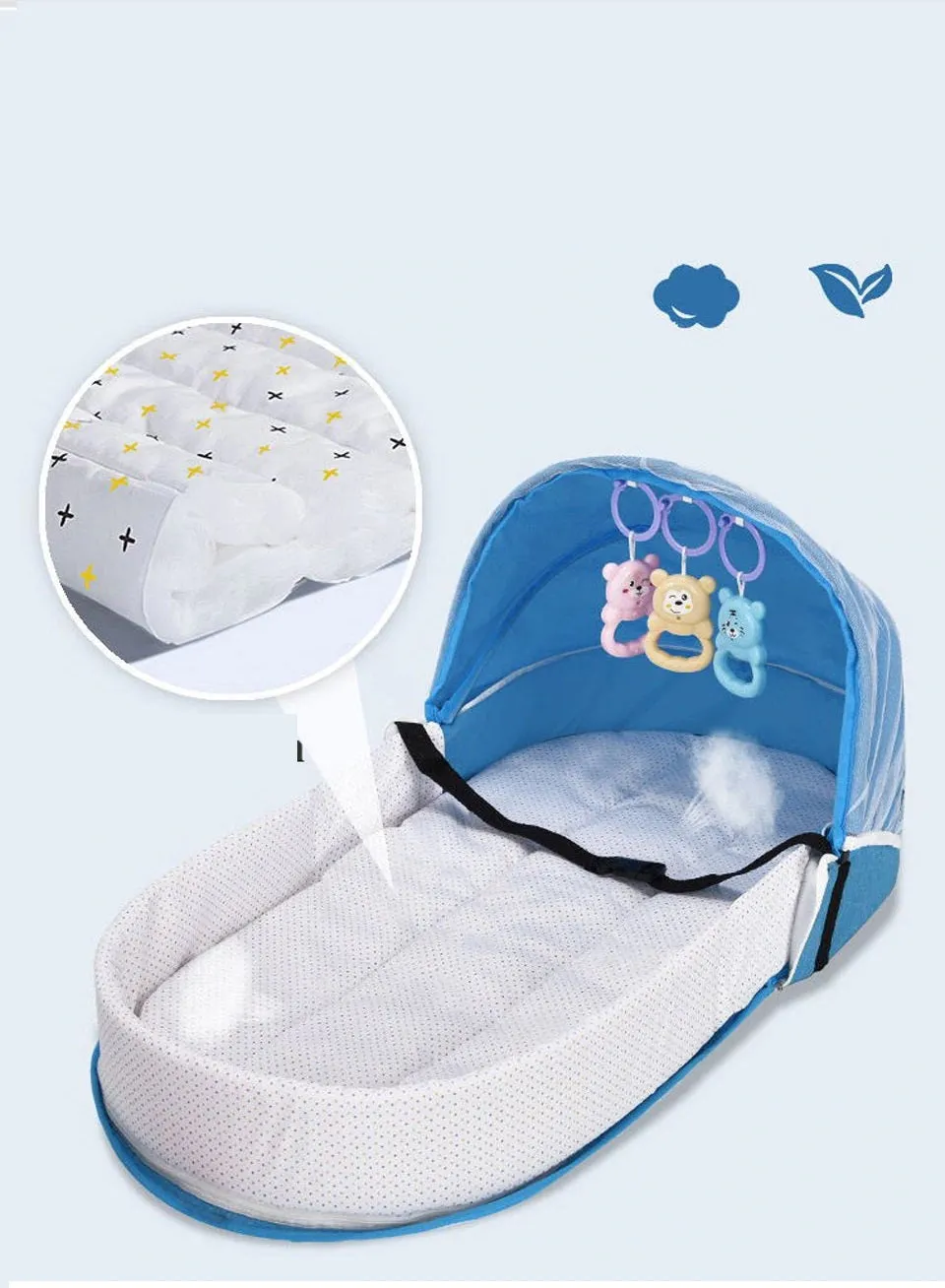 Portable Baby Travel Cot with Mosquito Net Pop Up Travel Cot with Bassinet Multi-function Baby Bed Crib