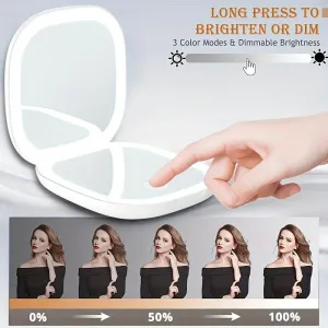Portable LED Makeup Mirror – Foldable with 3-Color Lighting & Adjustable Brightness