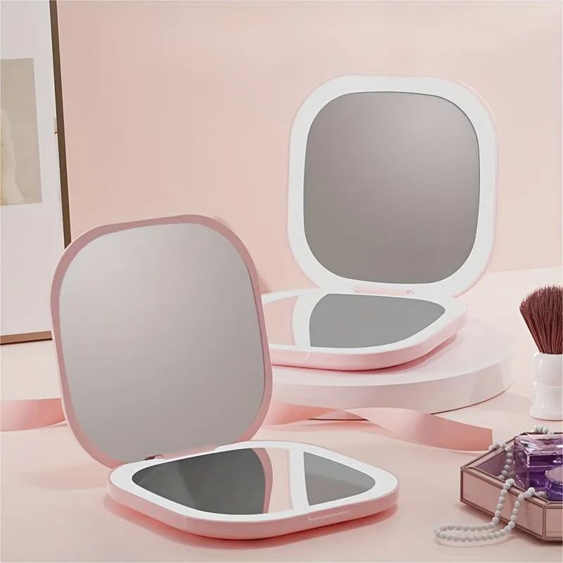 Portable LED Makeup Mirror – Foldable with 3-Color Lighting & Adjustable Brightness