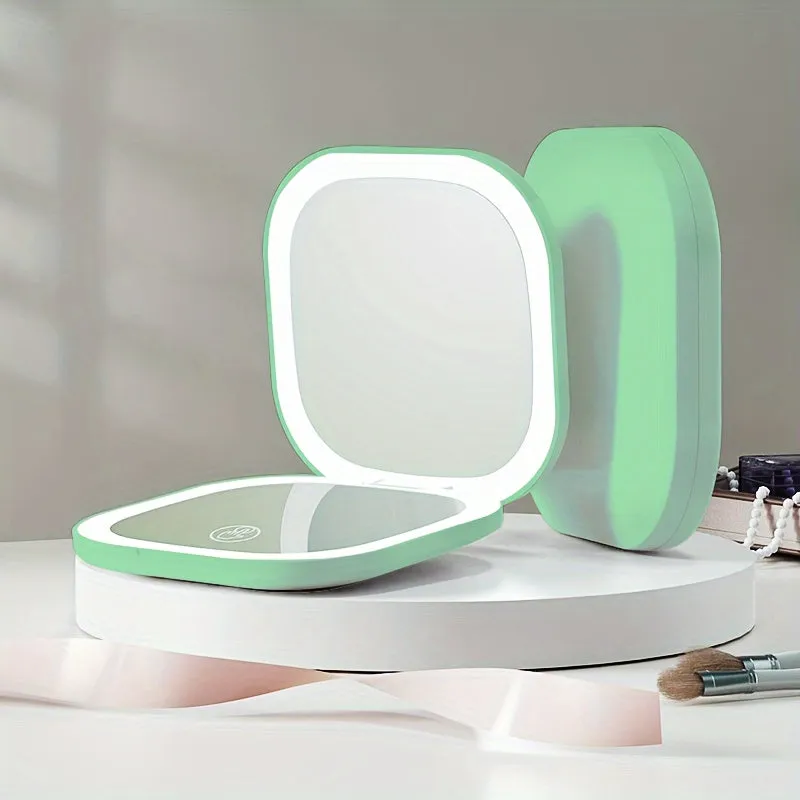 Portable LED Makeup Mirror – Foldable with 3-Color Lighting & Adjustable Brightness