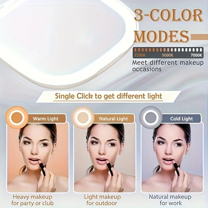 Portable LED Makeup Mirror – Foldable with 3-Color Lighting & Adjustable Brightness