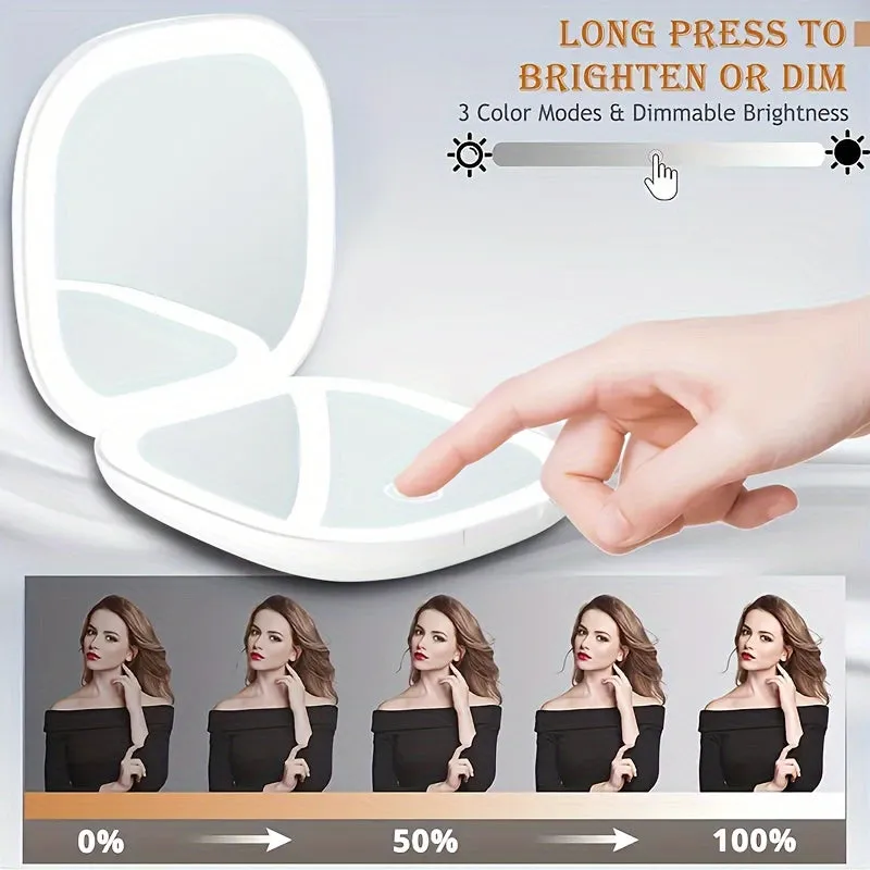 Portable LED Makeup Mirror – Foldable with 3-Color Lighting & Adjustable Brightness