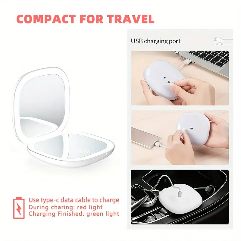 Portable LED Makeup Mirror – Foldable with 3-Color Lighting & Adjustable Brightness
