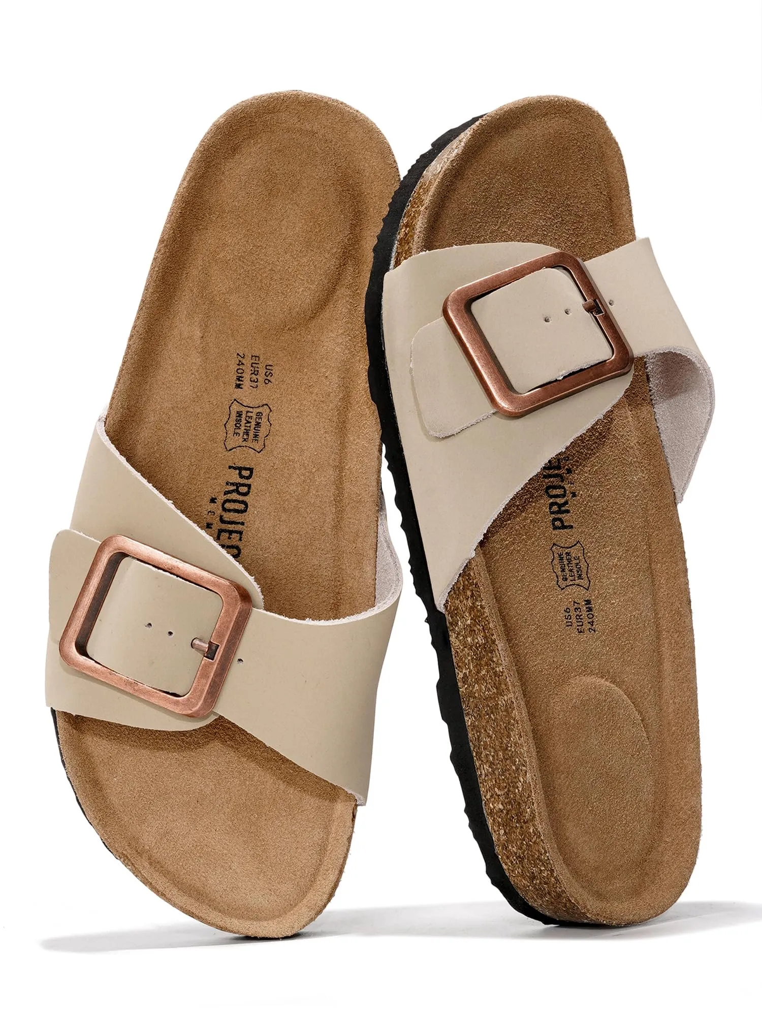 Project Cloud Genuine Leather Sandals Women Dressy Summer Beach Essentials - Flip Flops & Slides with Memory Foam Insole Womens Sandals Comfortable Footwear (Ibiza, Nude, 7.5)