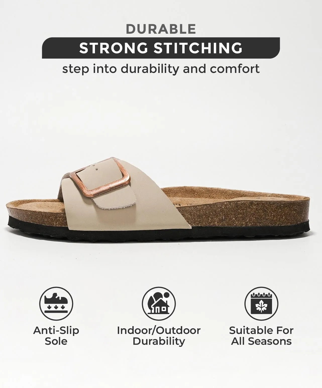 Project Cloud Genuine Leather Sandals Women Dressy Summer Beach Essentials - Flip Flops & Slides with Memory Foam Insole Womens Sandals Comfortable Footwear (Ibiza, Nude, 7.5)